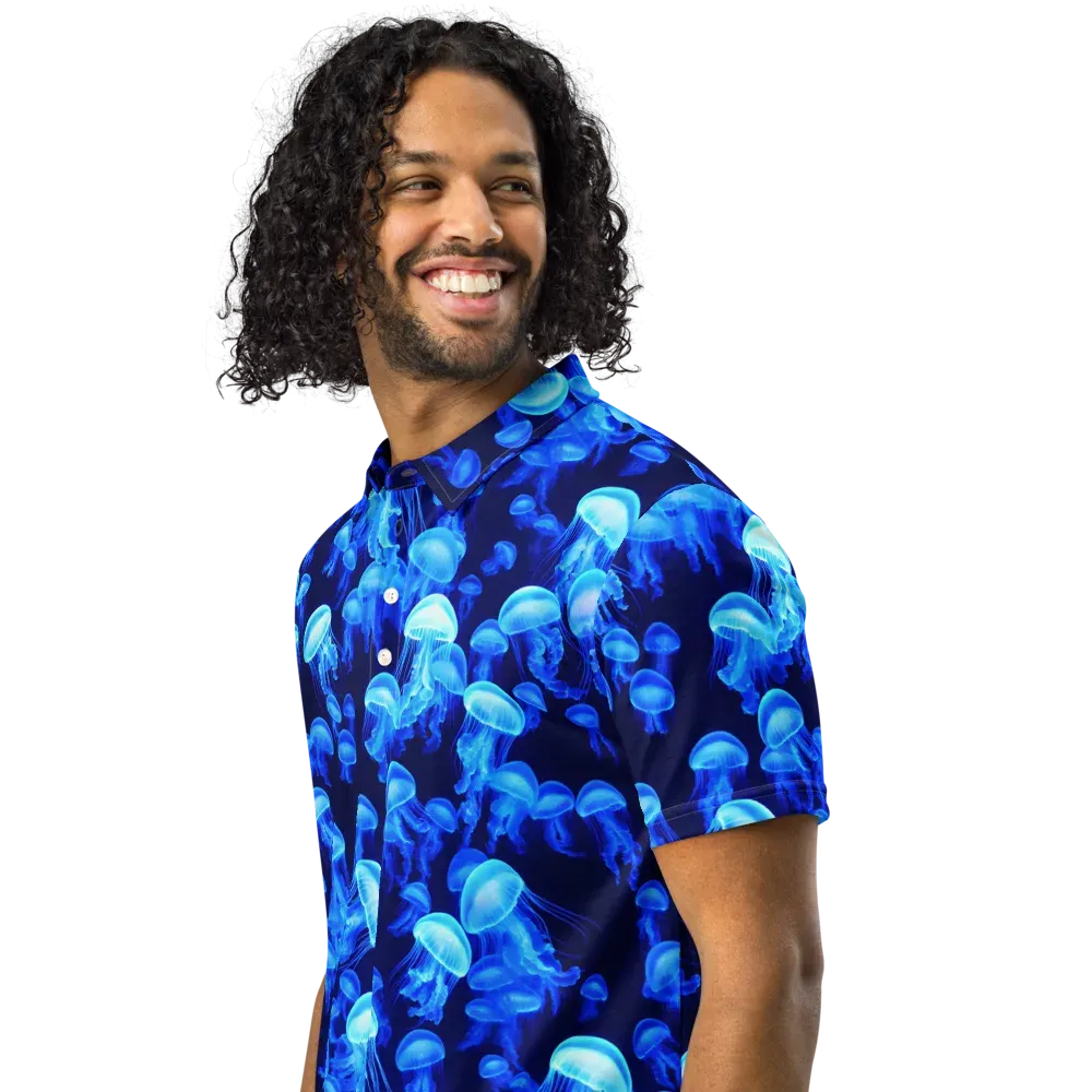 Azure Bloom on Men's Slim Fit Polo Shirt — Left Front