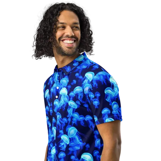 Azure Bloom on a Men's Slim Fit Polo Shirt