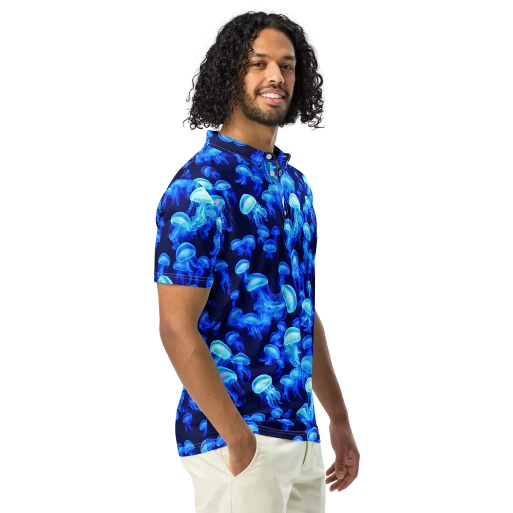 Azure Bloom on Men's Slim Fit Polo Shirt — Right Front