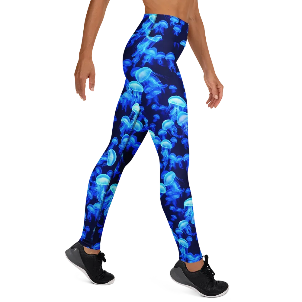 Azure Bloom on Yoga Leggings — Right