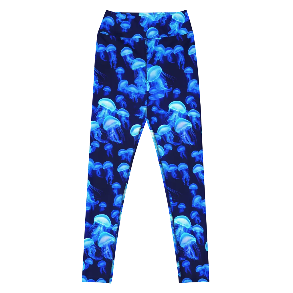 Azure Bloom on Yoga Leggings — Front