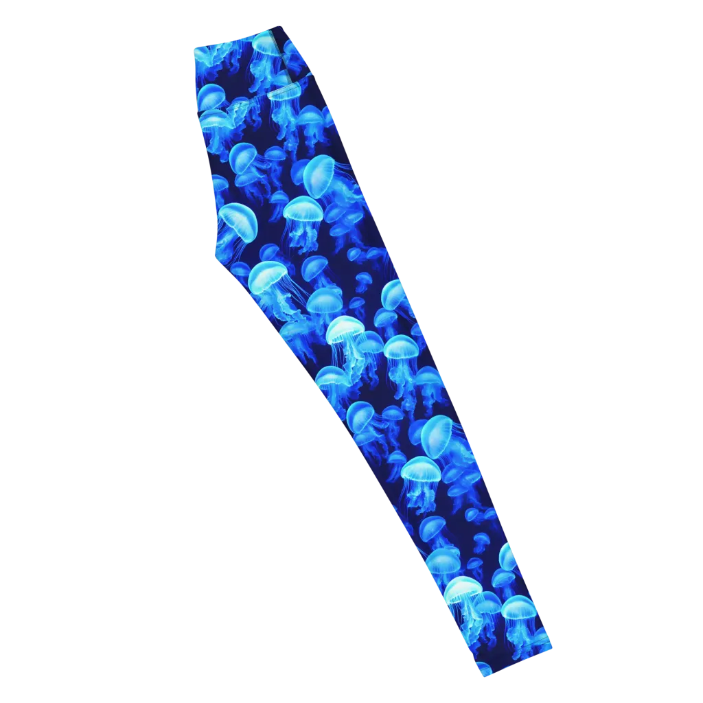 Azure Bloom on Yoga Leggings — Right