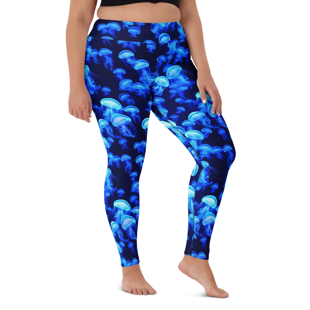 Azure Bloom on Yoga Leggings — Front