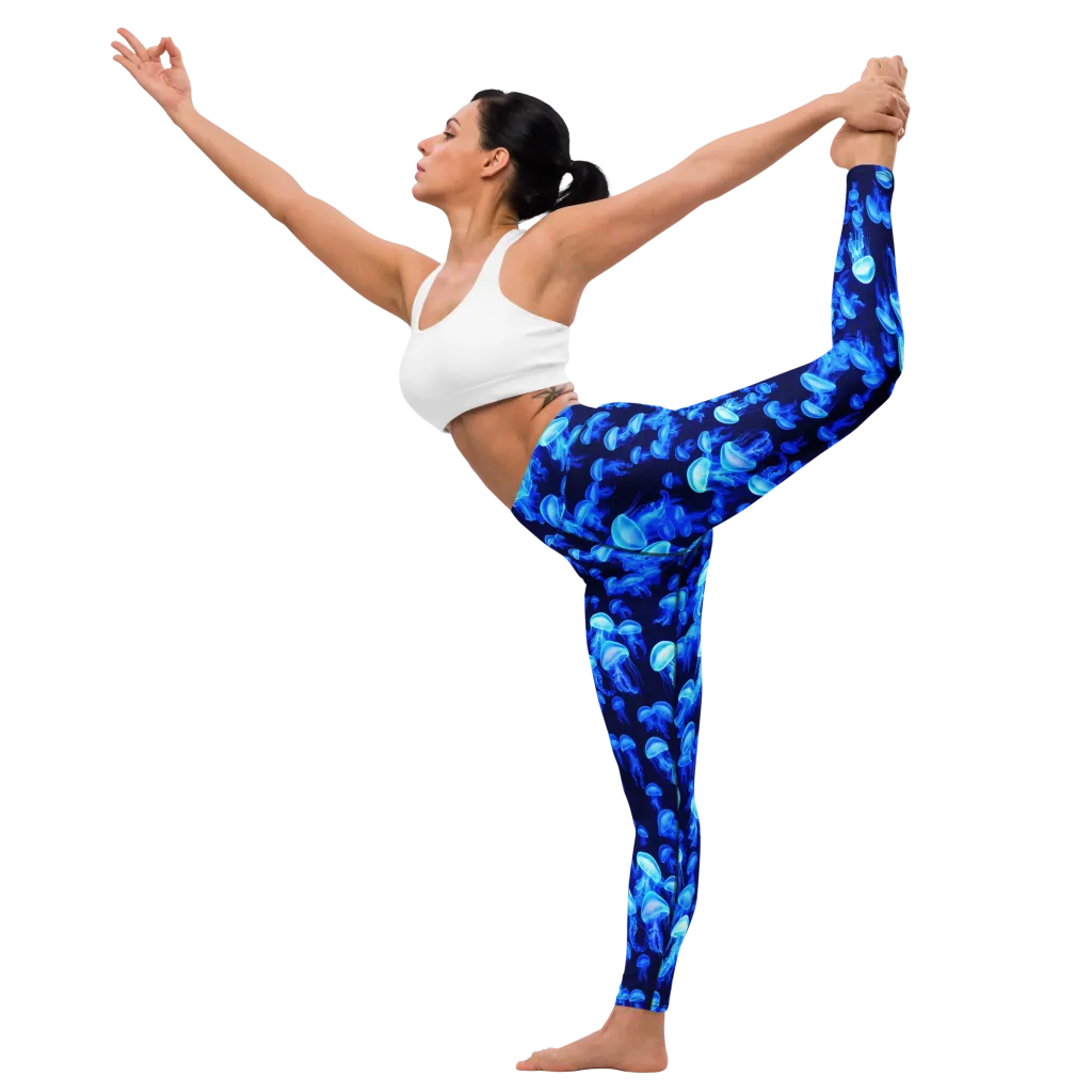 Azure Bloom on Yoga Leggings — Left