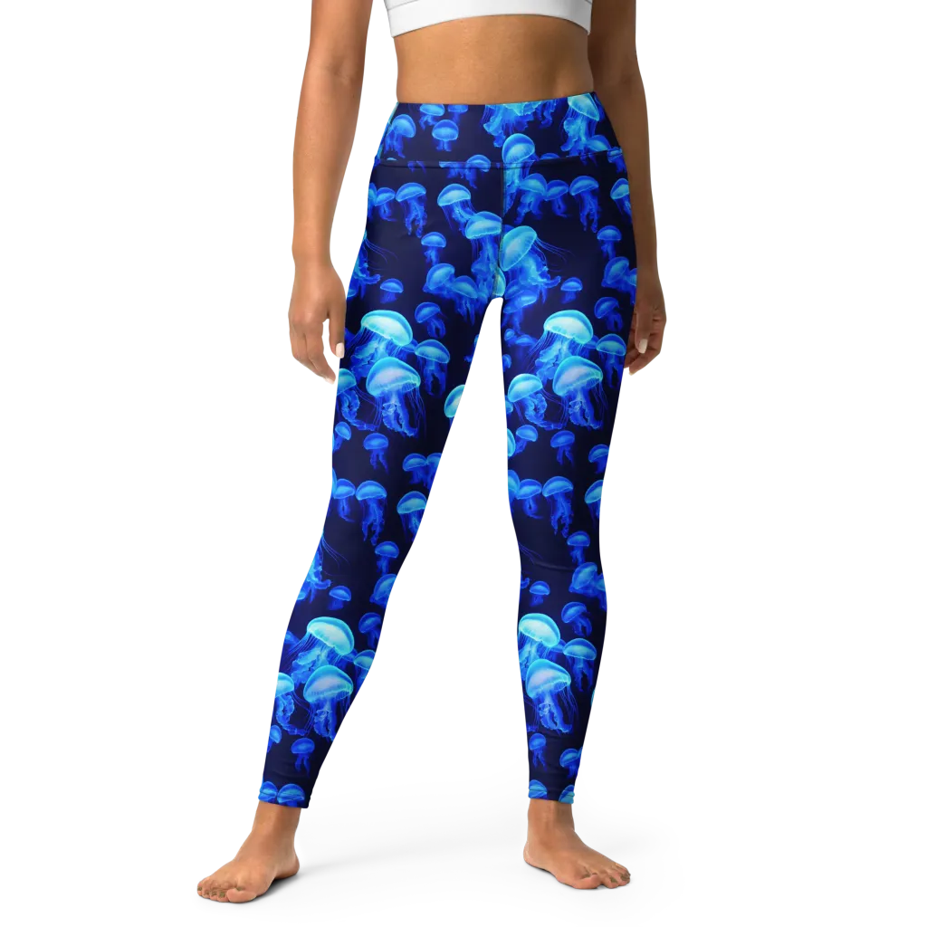 Azure Bloom on Yoga Leggings — Front