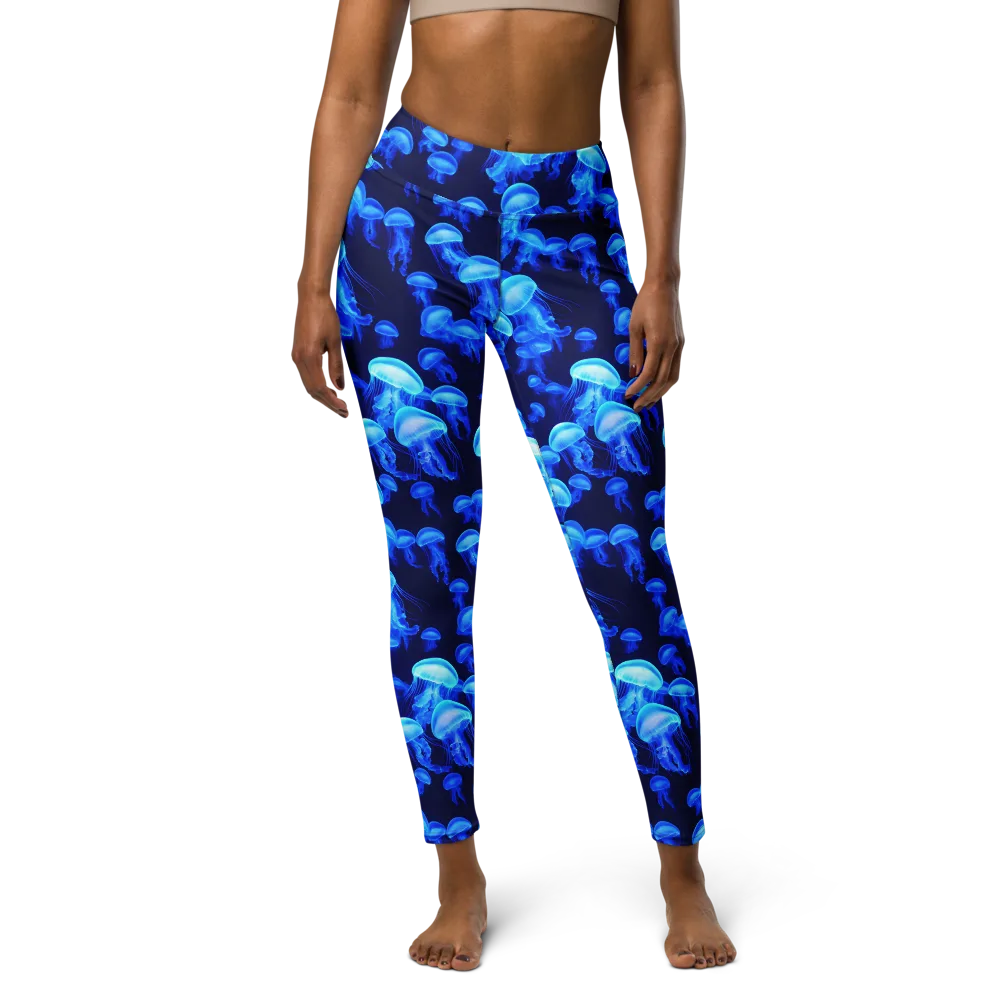 Azure Bloom on Yoga Leggings — Front