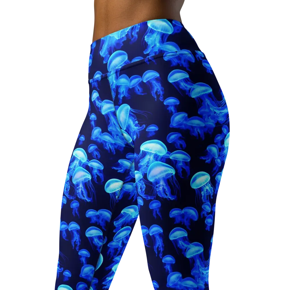 Azure Bloom on Yoga Leggings — Left Front
