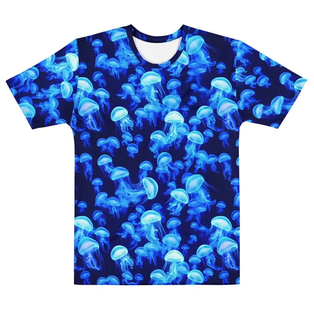 Azure Bloom on Men's Cotton Crew Neck T-Shirt — Front