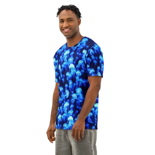 Azure Bloom on a Men's Cotton Crew Neck T-Shirt