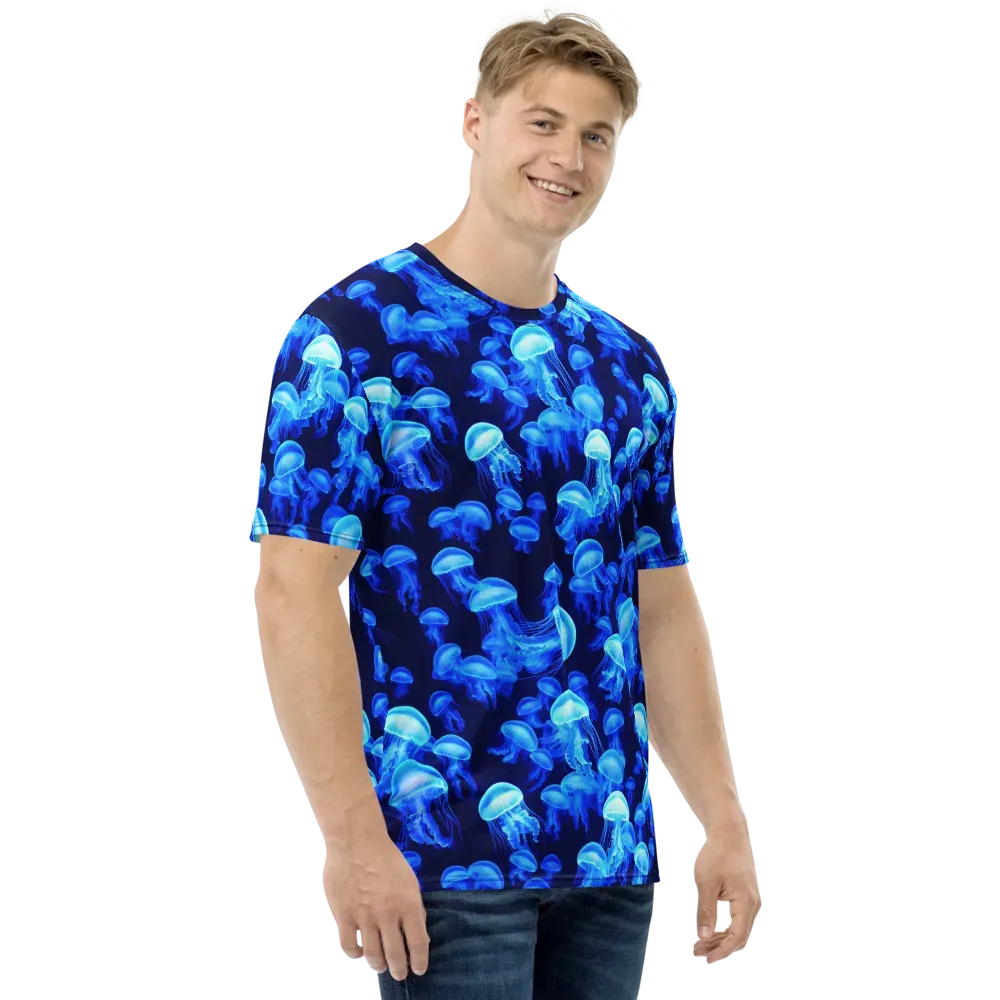 Azure Bloom on Men's Crew Neck T-Shirt — Right