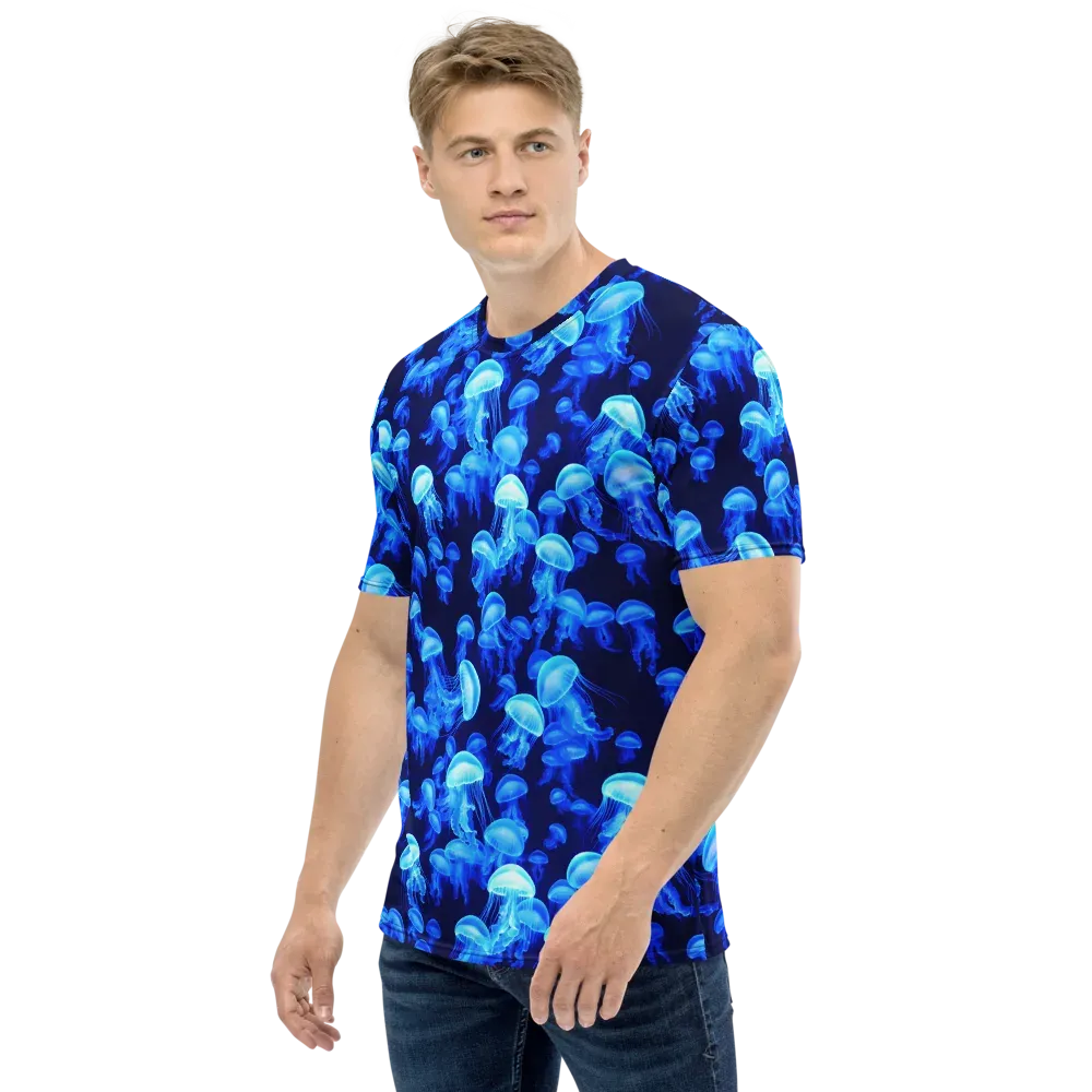 Azure Bloom on Men's Crew Neck T-Shirt — Left