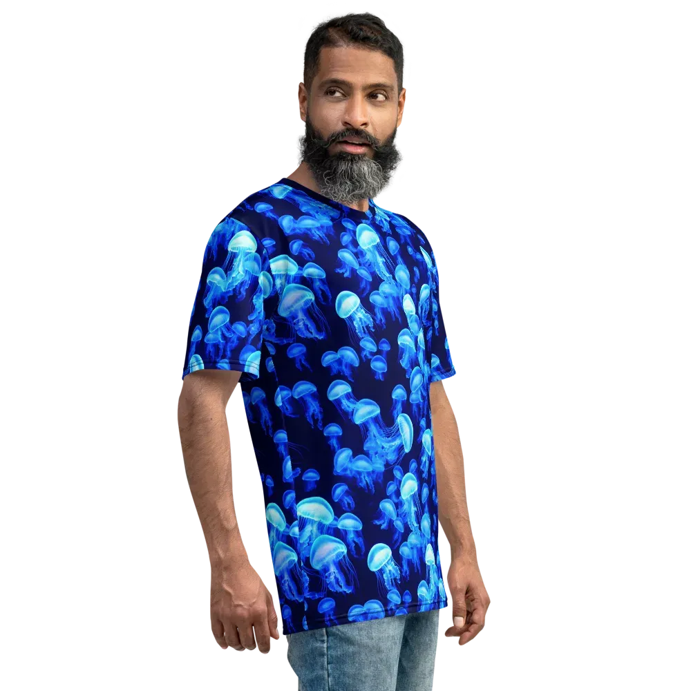 Azure Bloom on Men's Crew Neck T-Shirt — Right