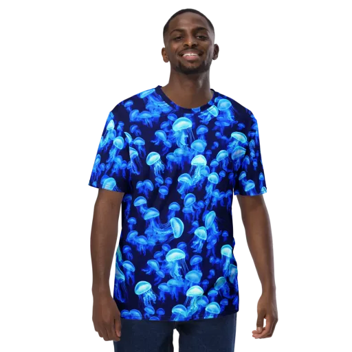 Azure Bloom on a Men's Crew Neck T-Shirt
