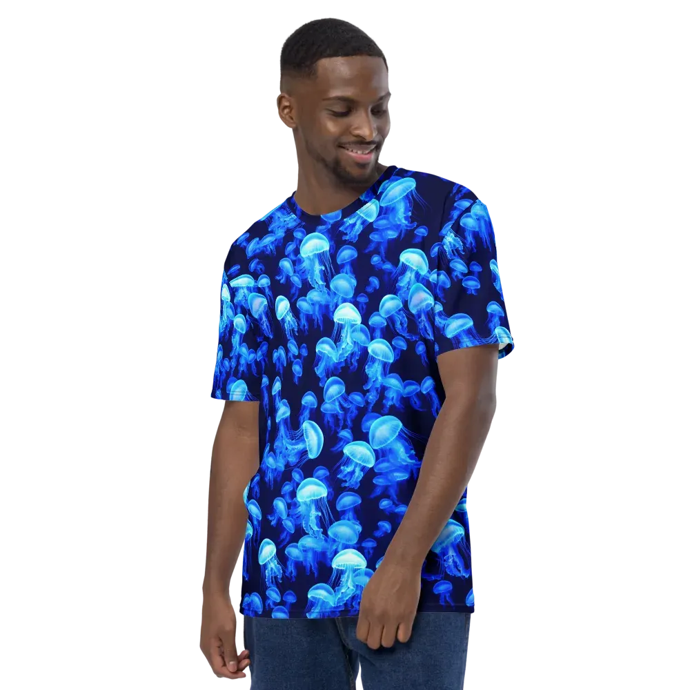 Azure Bloom on Men's Crew Neck T-Shirt — Left