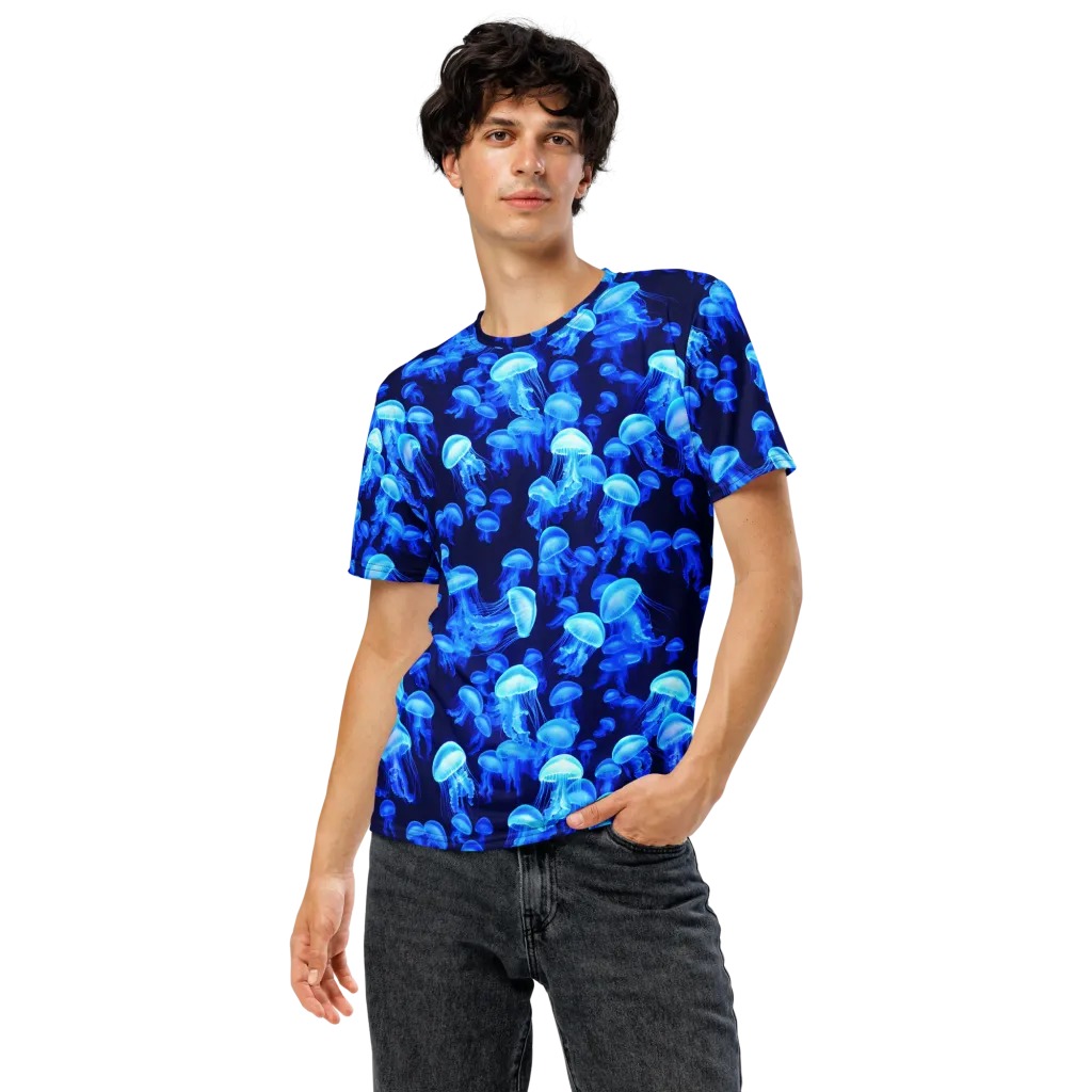 Azure Bloom on Men's Crew Neck T-Shirt — Front
