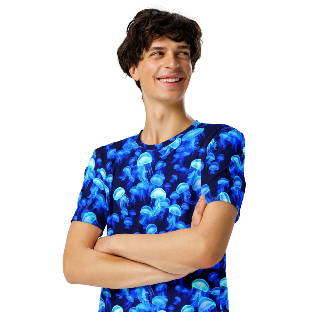 Azure Bloom on Men's Crew Neck T-Shirt — Left Front
