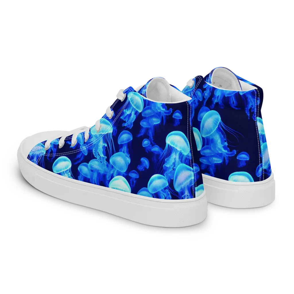 Azure Bloom on Men's High Top Canvas Shoes — Left Back