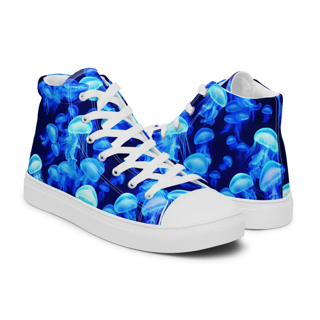 Azure Bloom on Men's High Top Canvas Shoes — Right