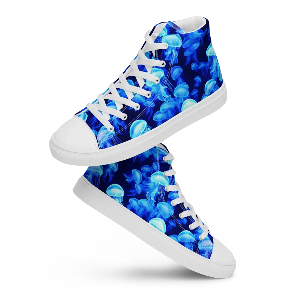 Azure Bloom on Men's High Top Canvas Shoes — Front