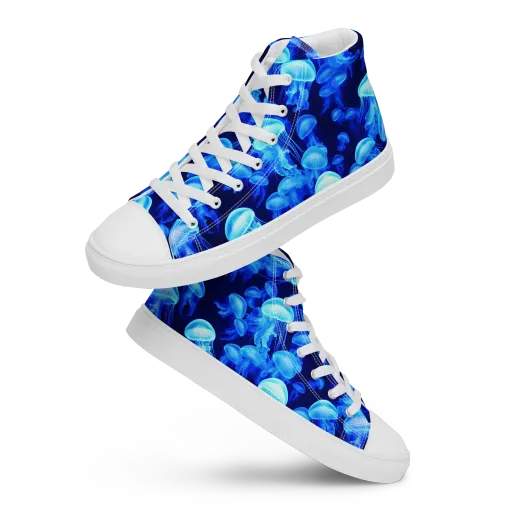 Azure Bloom on a Men's High Top Canvas Shoes