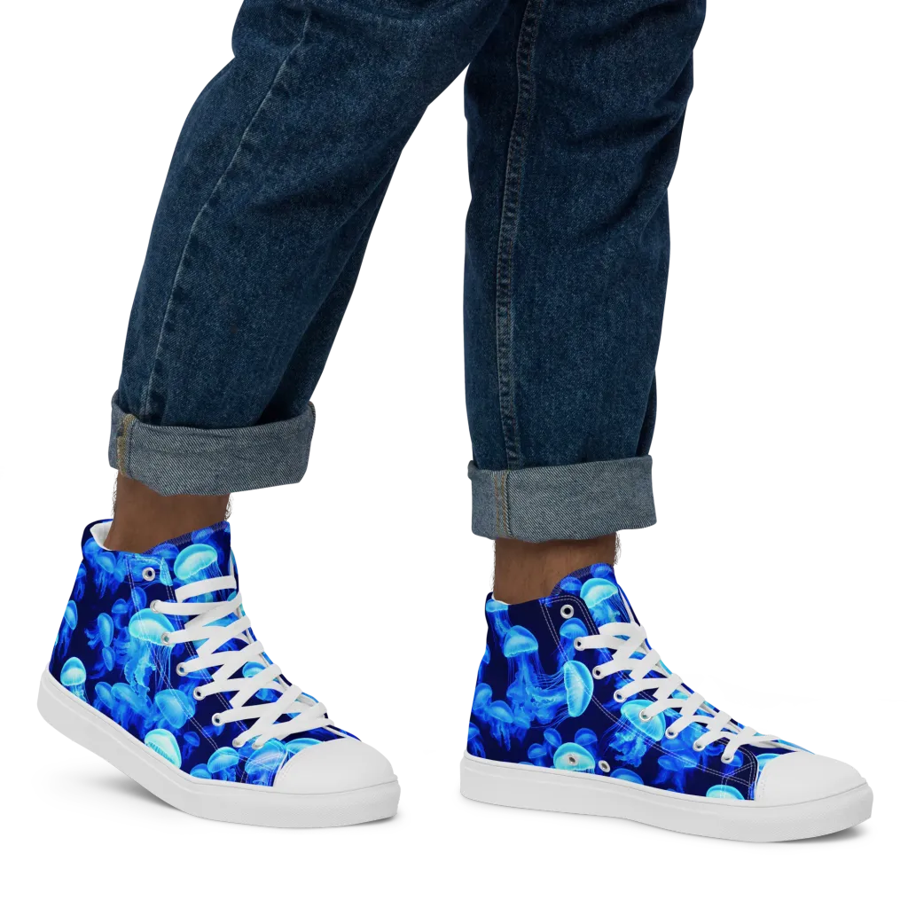 Azure Bloom on Men's High Top Canvas Shoes — Right