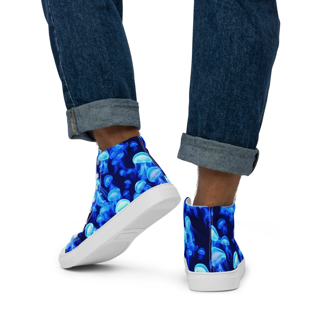 Azure Bloom on Men's High Top Canvas Shoes — Back