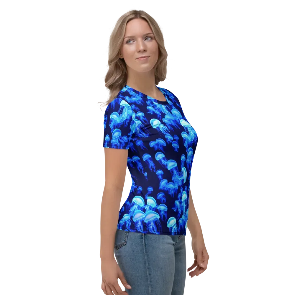 Azure Bloom on Women's Crew Neck T-Shirt — Right