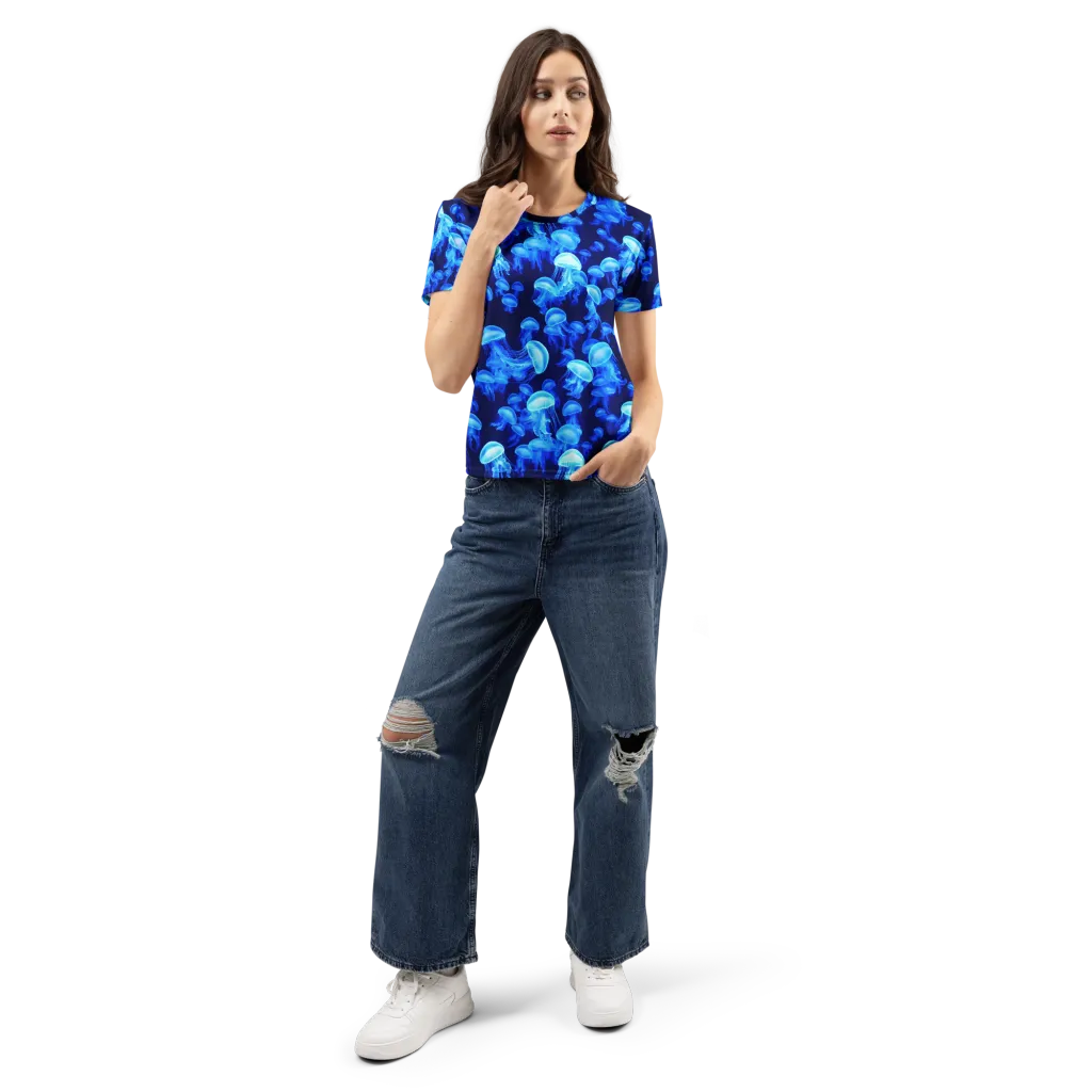Azure Bloom on Women's Crew Neck T-Shirt — Front