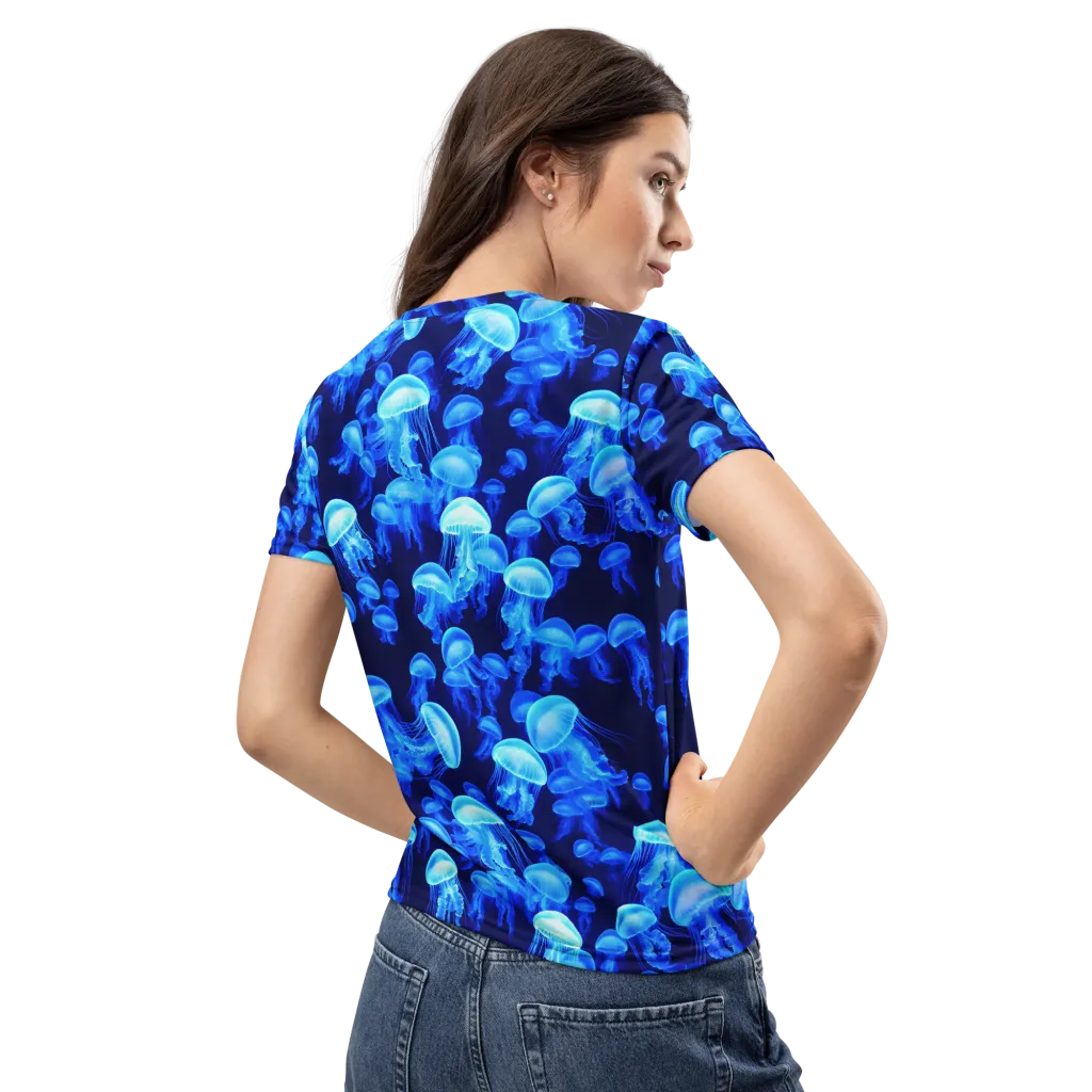 Azure Bloom on Women's Crew Neck T-Shirt — Back