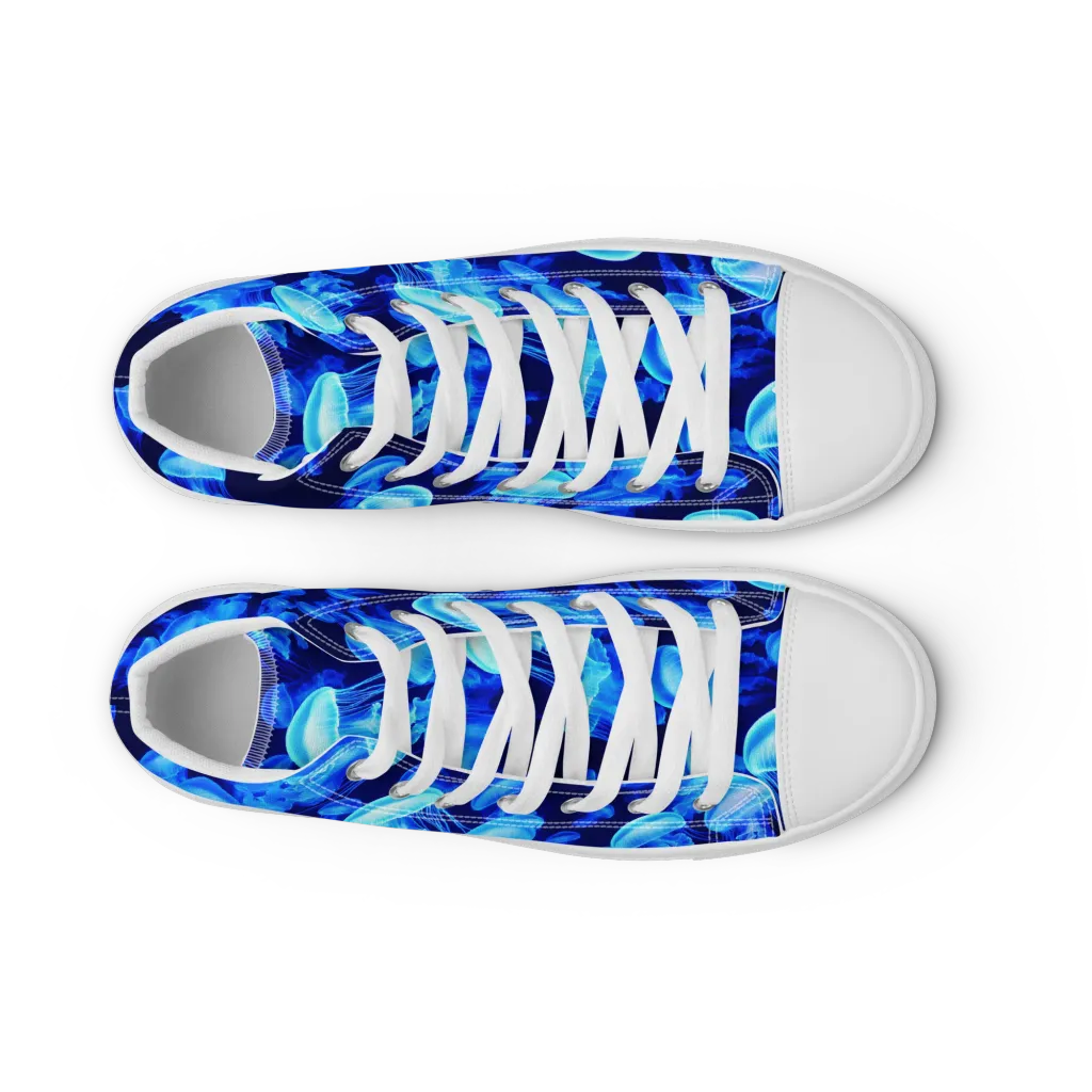 Azure Bloom on Women's High Top Canvas Shoes — Front