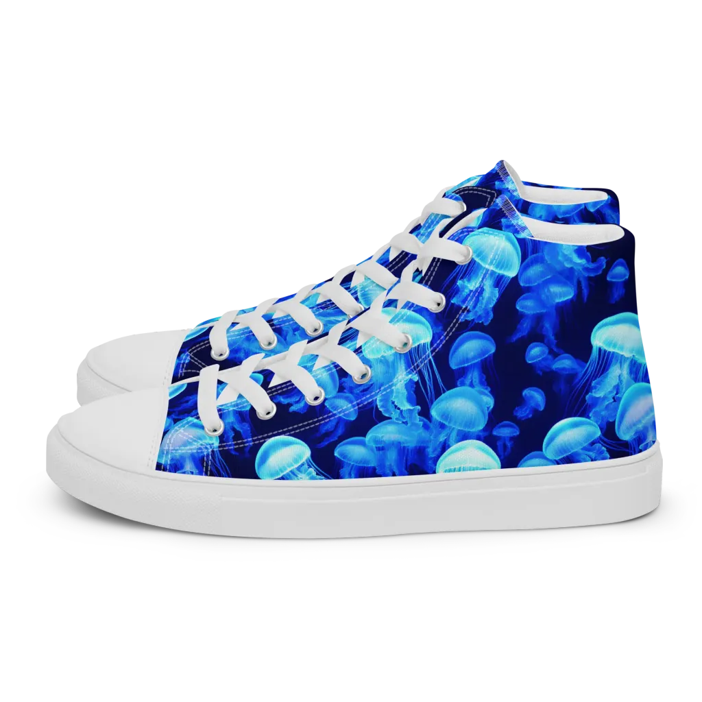 Azure Bloom on Women's High Top Canvas Shoes — Left