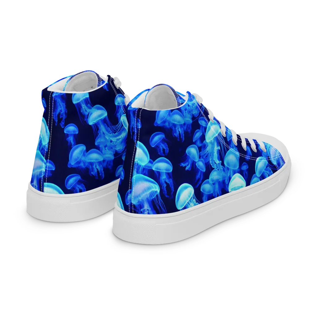 Azure Bloom on Women's High Top Canvas Shoes — Right Back
