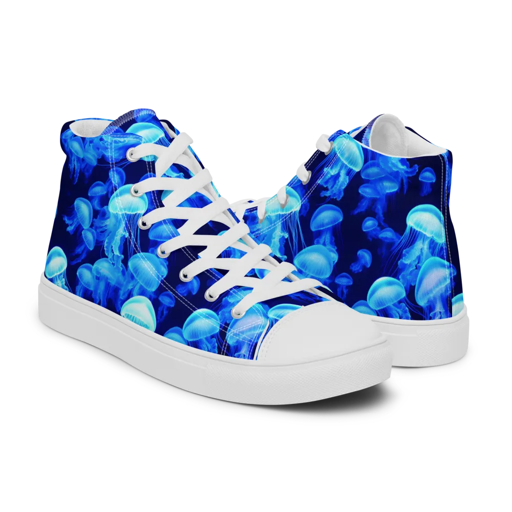 Azure Bloom on Women's High Top Canvas Shoes — Right