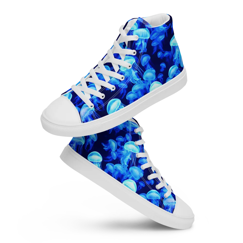 Azure Bloom on Women's High Top Canvas Shoes — Front