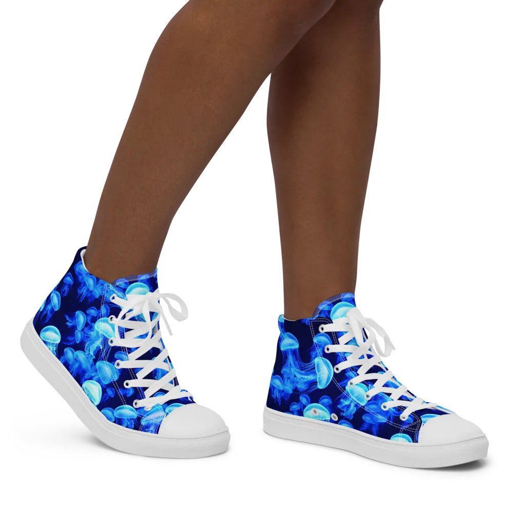 Azure Bloom on Women's High Top Canvas Shoes — Right