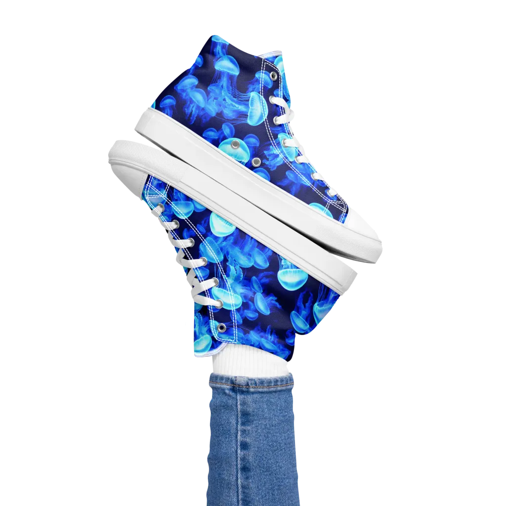 Azure Bloom on Women's High Top Canvas Shoes — Left