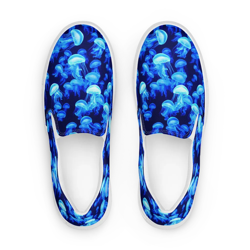 Azure Bloom on Men's Slip-On Canvas Shoes — Front