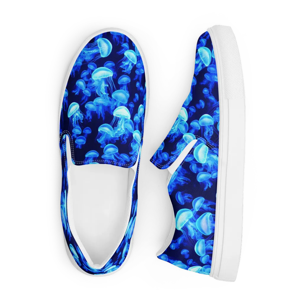Azure Bloom on Men's Slip-On Canvas Shoes — Front