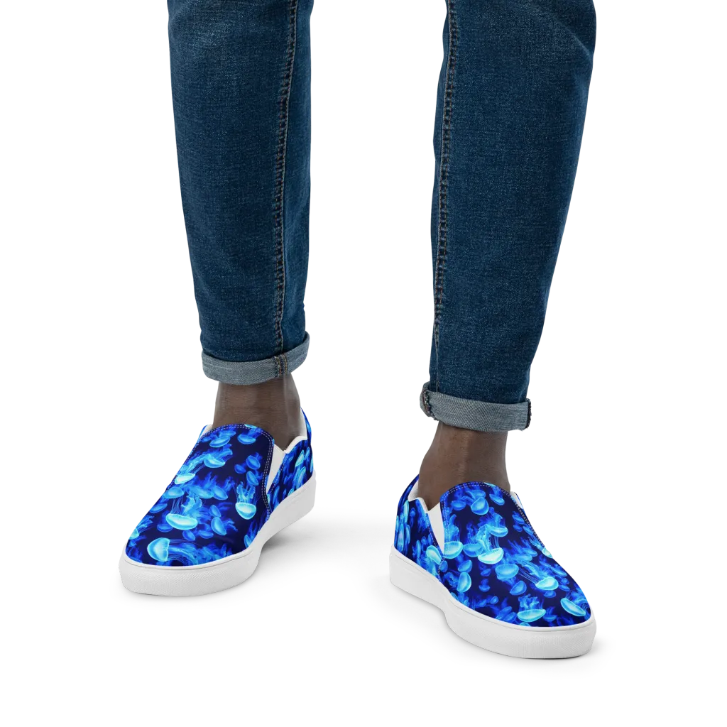 Azure Bloom on Men's Slip-On Canvas Shoes — Front