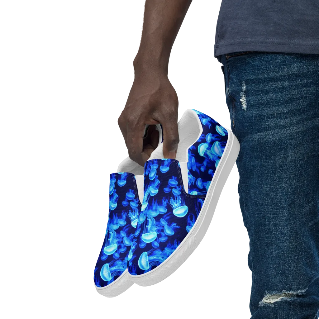 Azure Bloom on Men's Slip-On Canvas Shoes — Left Front