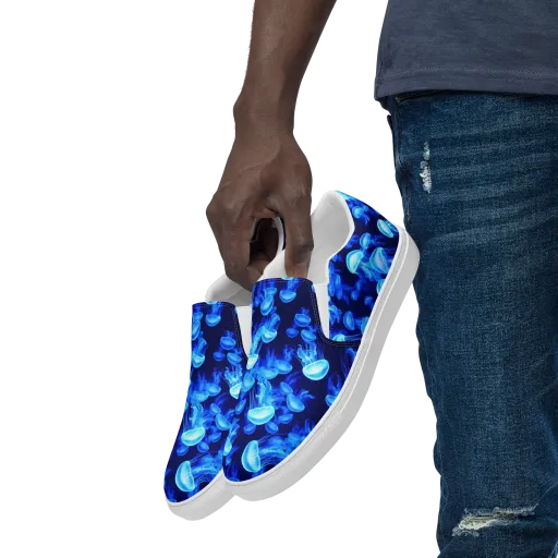Azure Bloom on a Men's Slip-On Canvas Shoes