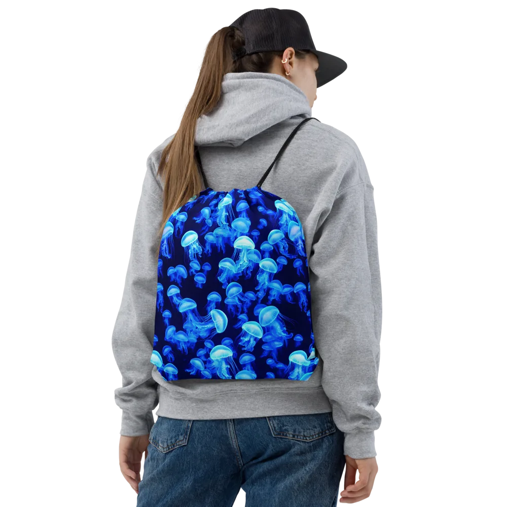 Azure Bloom on Drawstring Bag — Front