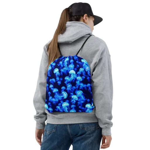 Azure Bloom on a Drawstring Bag