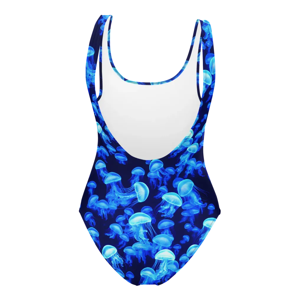 Azure Bloom on One-Piece Swimsuit — Back