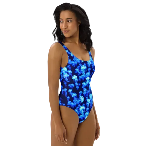 Azure Bloom on a One-Piece Swimsuit
