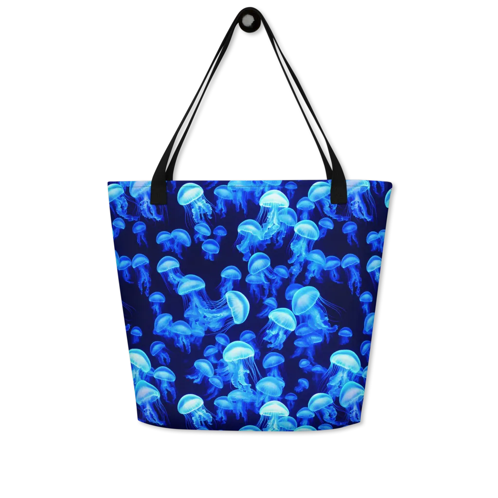 Azure Bloom on Large Tote Bag W/ Pocket — Front