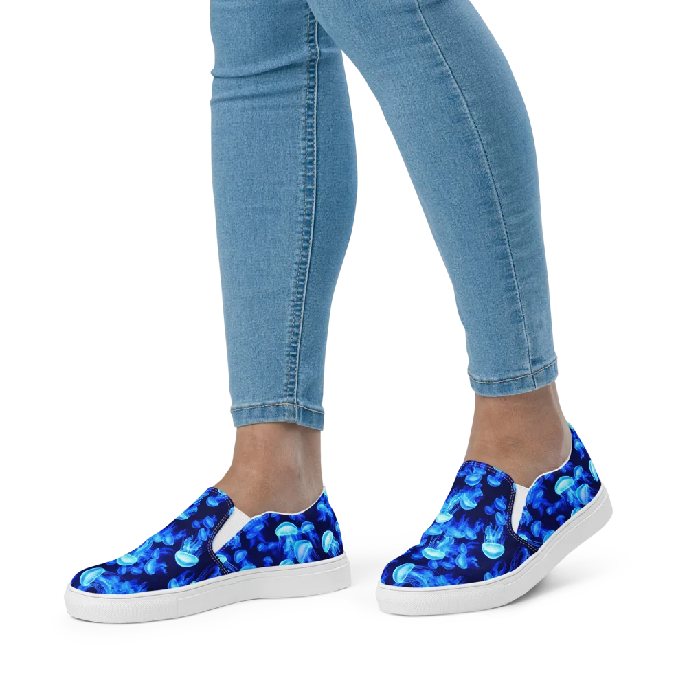 Azure Bloom on Women's Slip-On Canvas Shoes — Front