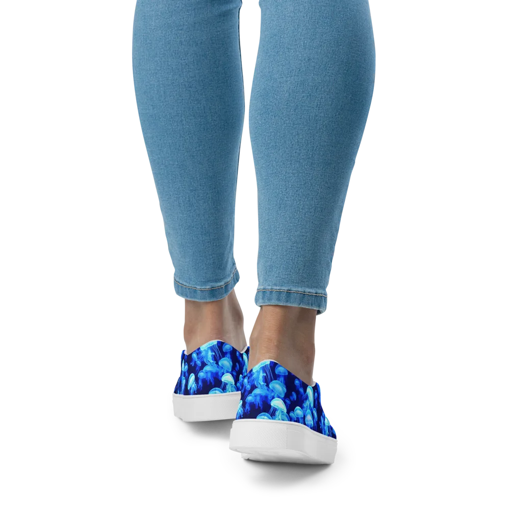 Azure Bloom on Women's Slip-On Canvas Shoes — Back
