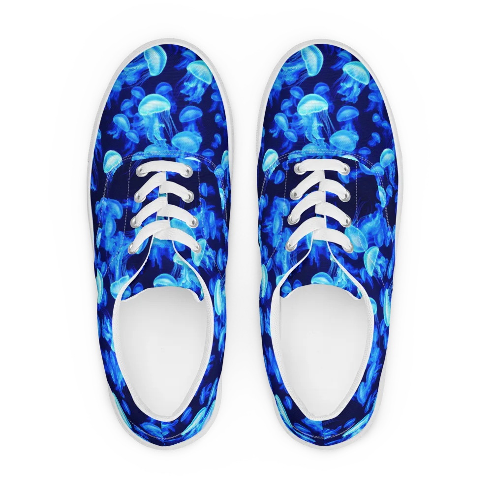 Azure Bloom on Men's Lace-Up Canvas Shoes — Front