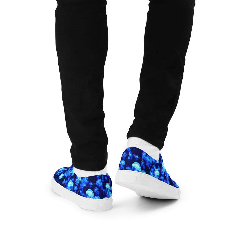 Azure Bloom on Men's Lace-Up Canvas Shoes — Back